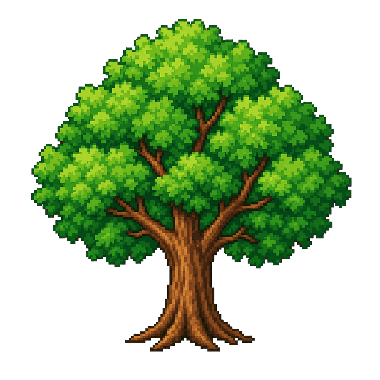 A full green pixel-art tree representing skills that grow through building